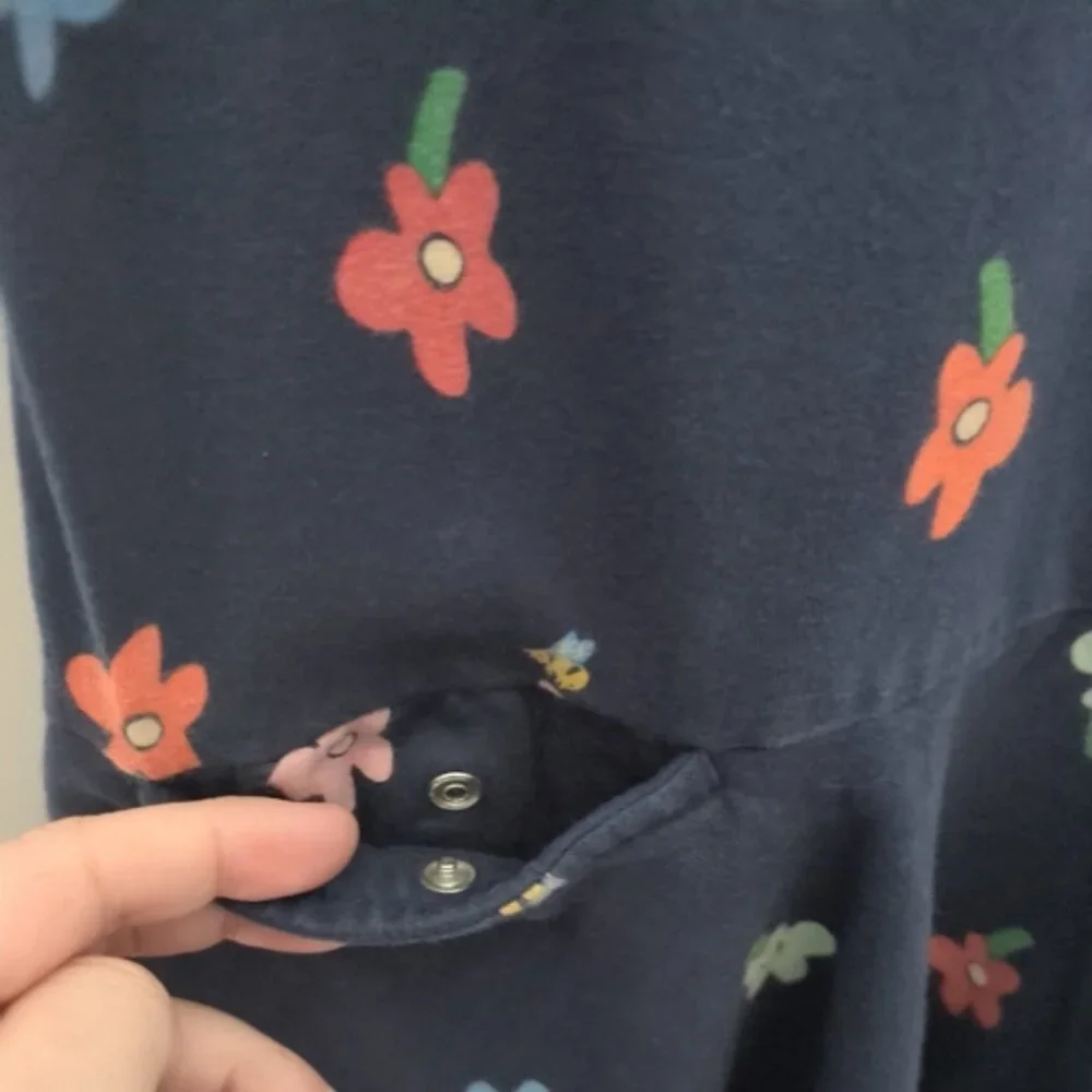 Hanna Andersson Flower Ruffle Dress Navy Size 6/7 (120cm) Pockets Cap Sleeves - Picture 4 of 8